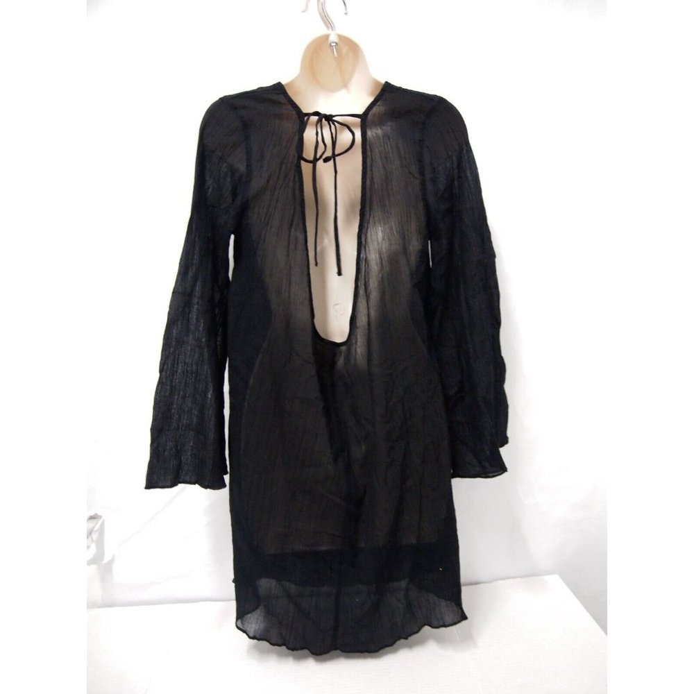 Shade & Shore Target Womens Swimsuit M Coverup Dress Long Bell Sleeve Gauz Black - Picture 6 of 9